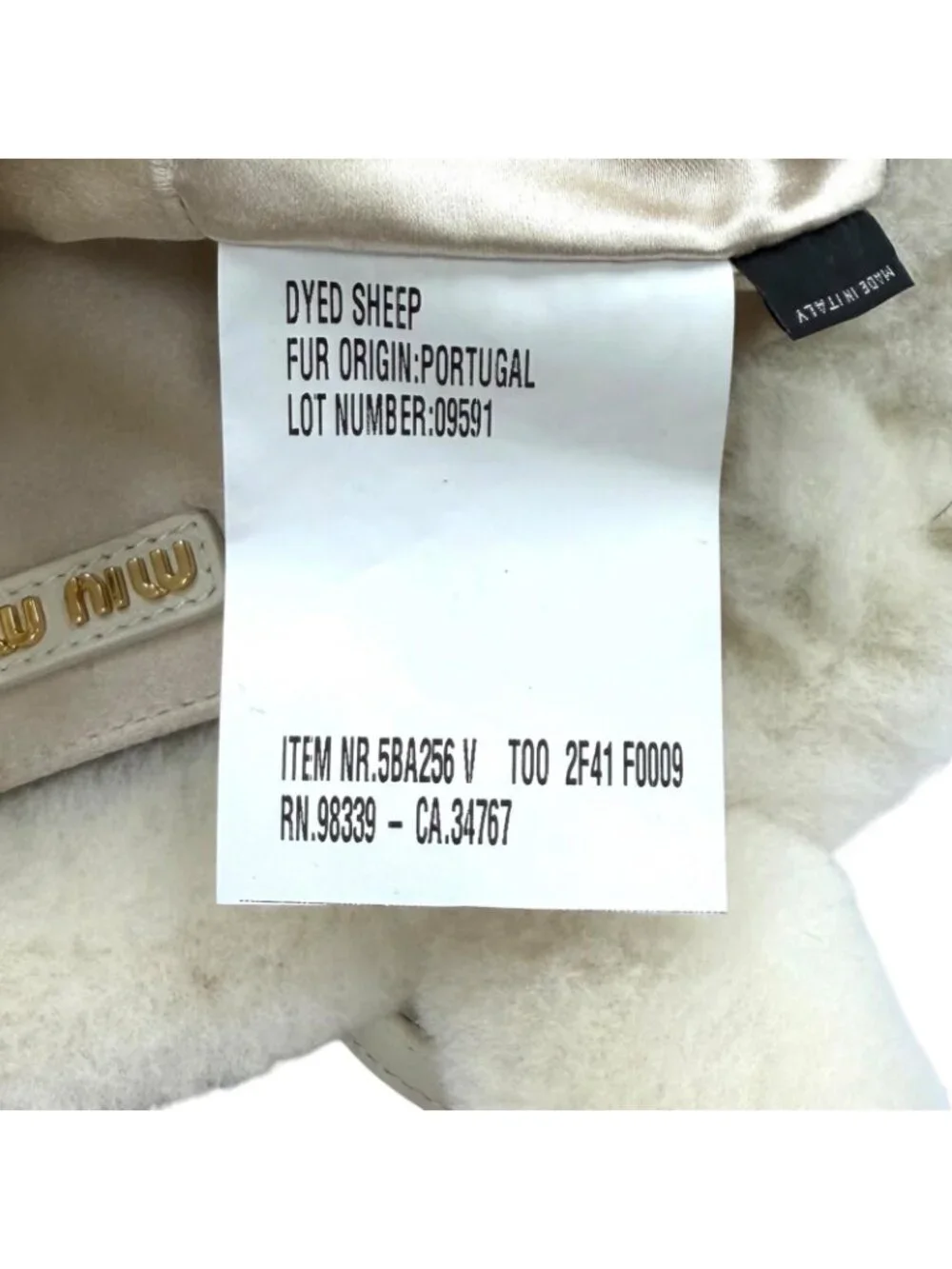 Miu Miu Sheepfur with Logo Plate Shearling 2-Way Handbag White